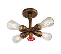 LYMSXAZOU Plafonnier Industriel Vintage, Lampe Steampunk en Forme de Tuyau d'eau, Lustre Rustique, luminaire Semi-encastré en métal, Bronze Jaune