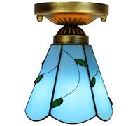 LYMSXAZOU Plafonnier Style Ancien, Petit luminaire en vitrail, Lustre Vintage de 15 cm à Motifs de Feuilles colorées pour Salon, Salle à Manger, Chambre ou Couloir (Bleu)