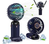 LYMYBETY Mini ventilateur portable rechargeable par USB de 4000 mAh avec affichage numérique, petit ventilateur de poche personnel avec 5 vitesses, ventilateur de bureau pliable avec cordon et base