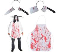 LYNBLY Déguisement Boucher Halloween, Halloween Tablier Sanglant, Costume Boucher Halloween avec serre tete couteau, pour d'Halloween Carnaval Fête Mascarade Jeu de Rôle