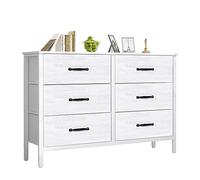 LYNCOHOME Commode avec 6 tiroirs en Tissu, Commode Chambre Blanc, Meuble de Rangement, Meuble Chambre, Armoire à tiroirs pour Cuisine, Bureau, Couloir, Meuble TV avec tiroirs