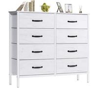 LYNCOHOME Commode avec 8 tiroirs en Tissu, Commode Chambre Blanc, Meuble de Rangement, Meuble Chambre, Armoire à tiroirs pour Cuisine, Bureau, Couloir, Meuble TV avec tiroirs