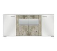 LYNDA - Buffet 4 Portes Laqué Blanc et Gris Béton -