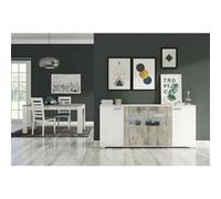 LYNDA - Ensemble Table Repas + Buffet Laqué Blanc et Gris Béton - Altobuy Blanc