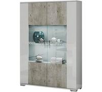 LYNDA - Vitrine 2 Portes Laqué Blanc et Gris Béton -