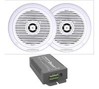 Lyndahl Ensemble de Haut-parleurs et amplificateur de Bluetooth 4 canaux + AUX AMP4X15BT et CS180IP, Haut-Parleur intégré à 2 Voies, Haut-parleurs de Plafond pour piéces humides, avec 2 Haut-parleurs