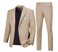 Lynerun Costume 2 pièces pour Homme Coupe ajustée avec Revers cranté et Revers à Deux Boutons pour Bal de Fin d'année, Champagne, Taille M