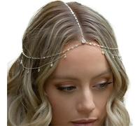 LYNMTPJ Chaîne de tête de mariage avec strass étincelants - Coiffe de mariée réglable en argent pour femmes et filles - Accessoires de cheveux en cristal bohème pour mariée, bal, festival, fête