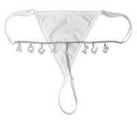 LYNMTPJ Culotte string sexy, chaîne de taille sexy personnalisée, culotte string personnalisée avec nom de lettre et string en cristal(White)
