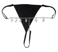 LYNMTPJ Culotte string sexy, chaîne de taille sexy personnalisée, culotte string personnalisée avec nom de lettre et string en cristal(Black)