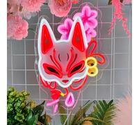 LYNMTPJ Enseigne lumineuse au néon «Masque de renard»- Décoration murale LED japonaise for restaurants, bars et maison, alimentée par USB et à intensité variable