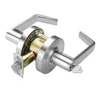 LYNN HARDWARE Verrou de porte commercial - Poignée de porte verrouillable robuste, poignées de porte design, serrure à levier cylindrique, poignée de porte sans main, de grade 2, chrome satiné,