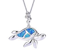 Lynn Viki Pendentif 100 % en argent 925 et opale synthétique Forme de tortue de mer C