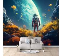 LYNNB Astronaute 3D Papier Peint Panoramique 500×280cm (L x H) Motif Floral Cosmique Galactique Papier Peint intissé pour Chambre Salon Décoration, Muraux Tapisserie Murales Poster Mur de fond TV