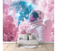 LYNNB Astronaute Papier Peint 3D Fleurs De Cerisier Roses, Astronautes Papier Peint Panoramique Pour Salon Chambre Décoration Murale, Intissé Murale Restaurant Couloir TV Fond Mural 150×105cm (L x H)