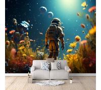 LYNNB Astronaute Papier Peint 3D Fleurs De Rêve De La Galaxie Spatiale Papier Peint Panoramique Pour Salon Chambre Décoration Murale, Intissé Murale Restaurant Couloir TV Fond Mural 150×105cm (L x H)