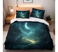 LYNNB Ciel étoilé Housse de Couette 200x200cm Lune De La Jungle Nocturne Parure de Lit 1 Personnes 3 Pièces Parure de Lit Enfant avec 2 Taies d'oreiller 65x65cm, Fille Garcon Decoration Chambre