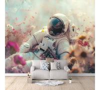 LYNNB Papier Peint Panoramique 3D Astronaute Papier Peint Murale Motif Floral Astronaute Poster Tableaux Muraux, Photo Mural Salon Chambre TV Mur de fond Décoration 300 × 210 cm (L x H)