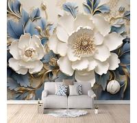 LYNNB Papier Peint Panoramique 3D Fleurs Intissé Photo Mural Moderne Poster Salon Chambre Mur de fond TV Décoration de Maison - Thème Floral Blanc Abstrait Papier Peint 400×280cm (L x H)