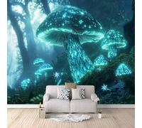 LYNNB Papier Peint Panoramique 3D Forêt Des Rêves Intissé Photo Mural Moderne Poster Salon Chambre Mur de fond TV Décor de Maison - Forêt De Champignons Bleus Papier Peint 400×280cm (L x H)