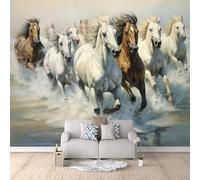 LYNNB Papier Peint Panoramique 3D Thème Du Cheval Intissé Photo Mural Moderne Poster Salon Chambre Mur de fond TV Décoration de Maison - Chevaux Courant Dans La Rivière Papier Peint 400×280cm (L x H)