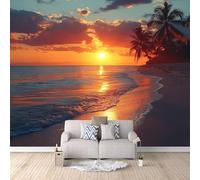 LYNNB Plage Papier Peint 3D Panoramique Palmiers De Sunset Beach Papier Peint intissé pour Salon Chambre Décoration Murale Moderne Poster Tableaux Photo Muraux 250 × 175 cm (L x H)