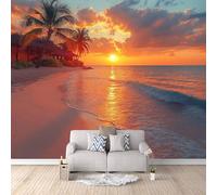 LYNNB Plage Papier Peint 3D Panoramique Palmiers De Sunset Beach Papier Peint intissé pour Salon Chambre Décoration Murale Moderne Poster Tableaux Photo Muraux 250 × 175 cm (L x H)