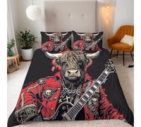 LYNNB Rocher Housse de Couette 240x260cm Heavy Metal Rock Vache des Highlands Parure de Lit Adulte 2 Personnes Literie Chambre Doux Microfibre 3 Pièces Parure De Lit avec 2 Taies d'oreiller 65x65cm