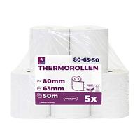 LYNNE - Rouleau Thermique 80x63x12 - Bobine 80x63 pour imprimante de caisse - Rouleau imprimante thermique 80mm x 50m x 12mm - Sans BPA - [5x]