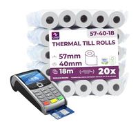 LYNNE - Rouleau TPE Carte Bancaire 57x40x12 - Bobine papier thermique 57mm x 18m x 12mm - Papier Rouleaux TPE - Rouleau CB de caisse thermique 57mm - sans BPA - [20x]