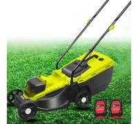 LYNNEYING Tondeuse sans Fil sans Balais, Tondeuse Électrique Double Batteries, Légère 3400Tr/Min, 3 Hauteurs Coupe Réglables, Sac Herbe 45L, Poignée Pliante, pour Jardin Parc(4 Batteries)