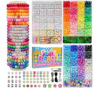 Lynnmos 3 Boîtes Pony Perles pour Bracelet, 2400Pcs 55 Couleurs - Kit de Création de Bracelets, Activité Manuelle Enfant avec Perles à Lettres - Idée Cadeau pour Fille 6 7 8 Ans et Ado
