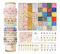 Lynnmos Perles pour bracelet, Kit 8500+ pièces, Perles heishi plates 6mm, 2 boîtes lettres DIY, Création bijoux bracelets colliers - Cadeau filles, Bracelet de l'amitié