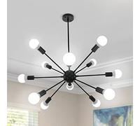 LynPon Lustre Chandelier Noir Sputnik 12 Lumières Suspension Luminaire Industriel Vintage pour Salon Chambre Salle À Manger Cuisine