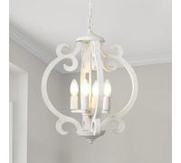 LynPon Lustre de ferme blanc à 4 lumières - Plafonnier rustique français à suspendre - Luminaire suspendu en bois vintage antique pour salle à manger, cuisine, salon, chambre à coucher, couloir