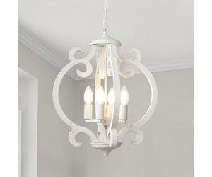 LynPon Lustre de ferme blanc à 4 lumières - Plafonnier rustique français à suspendre - Luminaire suspendu en bois vintage antique pour salle à manger, cuisine, salon, chambre à coucher, couloir