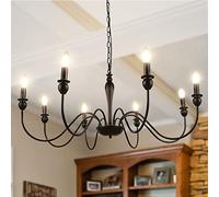LynPon Lustre en Fer Forgé Noir Classique 8 Lumières Hauteur Réglable Grand Chic Industriel Luminaire pour Salle à Manger Chambre
