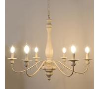 LynPon Wood Farmhouse Lustre en détresse Blanc Français Pays Industriel Lampe Plafonnier 6 Lumières Vintage Rustique Rétro Pendentif Éclairage pour Salle À Manger Salon Chambre