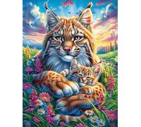 Lynx avec Un Chaton dans Le Jardin Fleuri 500 Pièces Puzzle Amateur d'art en Carton Anti-Déchirure Haute Qualité Difficile Niveau Expert Décoration Murale Idée Cadeau Anniversaire 500 PCS