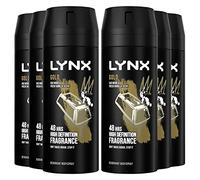 Lynx Gold Aerosol Body Spray pour homme avec un parfum de bois d'oud et de vanille fraîche pour 48 heures d'élimination des odeurs, parfum haute défense 6 x 150 ml