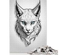 Lynx Head Tribal Puzzle 1000 Pieces Cadeau Unique Jeu Éducatif Challenge Toy À De Qualité Supérieure Peinture Art pour Adultes Et Enfants À Partir De 12 Ans 1000pcs (38x26cm)