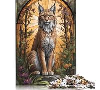 Lynx Stained Glass Puzzle 1000 Pièces Educa Jouet en Bois Divertissement Créatif De l'art De La Décoration Jeu Éducatif Challenge Toy Adultes Et Enfants À Partir De 14 Ans 1000pcs (38x26cm)