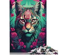 Lynx with Floral Design Puzzles Imposible,desafío Para Adultos Entretenimiento Creativo 1000 Piezas Obra De Arte De Juego De Para Adultos Y Niños A Partir De 12 Años 1000pcs (75x50cm)
