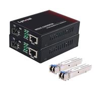 Lynxcel 1 paire de convertisseurs de médias Gigabit Ethernet à fibre monomode 10/100/1000Base-TX vers 1000Base-LX SFP vers Ethernet avec 2 modules émetteur-récepteur LC 1,25 Gbit/s SMF 1310 nm