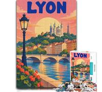 Lyon Cityscape Illustration Puzzle Classique Bois Illustré, 1000 pièces | Cadeau du Nouvel An pour passionné avec activité autour de la table à son propre rythme.