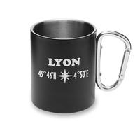 Lyon Coordinates France City Tasse en métal avec poignée mousqueton