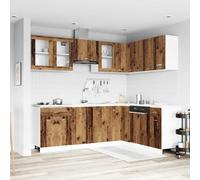 Lyon Ensemble de 11 meubles de cuisine aspect bois recyclé Kitchenette avec un design élégant et un grand espace de rangement, surface en bois robuste, réglable