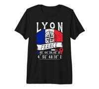 Lyon France Flag GPS Coordonnées de Lyon T-Shirt Haut de Gamme