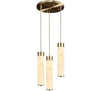 LYOUAE Suspension Lampe Lampe suspendue moderne en marbre naturel, finition en laiton brossé, lumière chaude LED, plafonnier suspendu for îlot de cuisine(3-head round base)