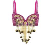 LYP-DEINEOMGS Soutien-Gorge à Armatures et Perles à Paillettes for Femme, Haut Court de Danse du Ventre, Costume de Performance for soirée dansante(Pink)